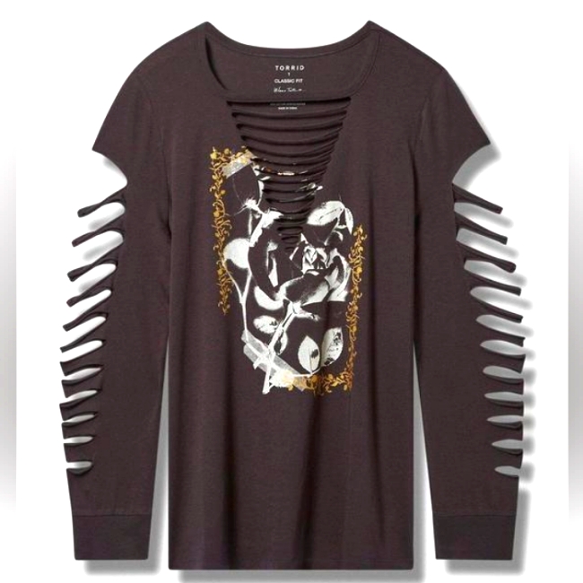 Nwt Torrid Roses Classic Fit Cotton Slashed Neck Long Sleeve Tee